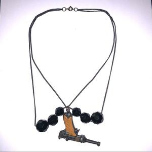 Pistol Necklace with Peter Pan Collar Bib Statement Vintage Steampunk Jewelry